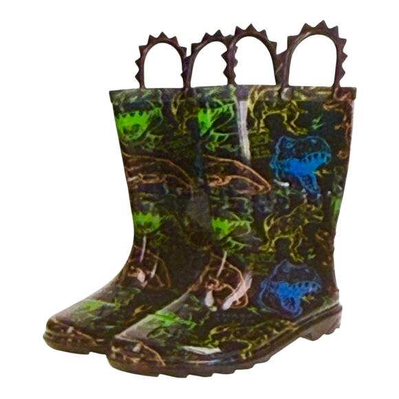 NEW Light Up RAIN BOOTS 7/8 Boys Kids Dinosaur T REX Rubber Boot Shoes Lights - Picture 3 of 9